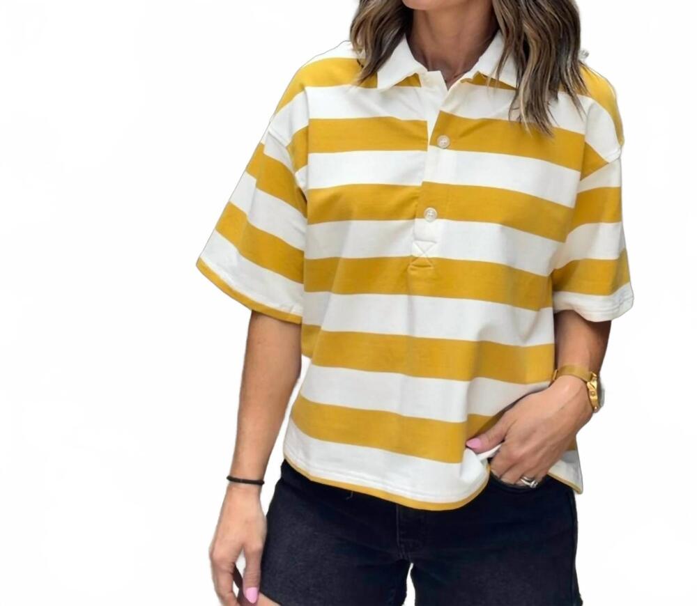 NEW BUTTERMELON blake striped oversized polo shirt in yellow